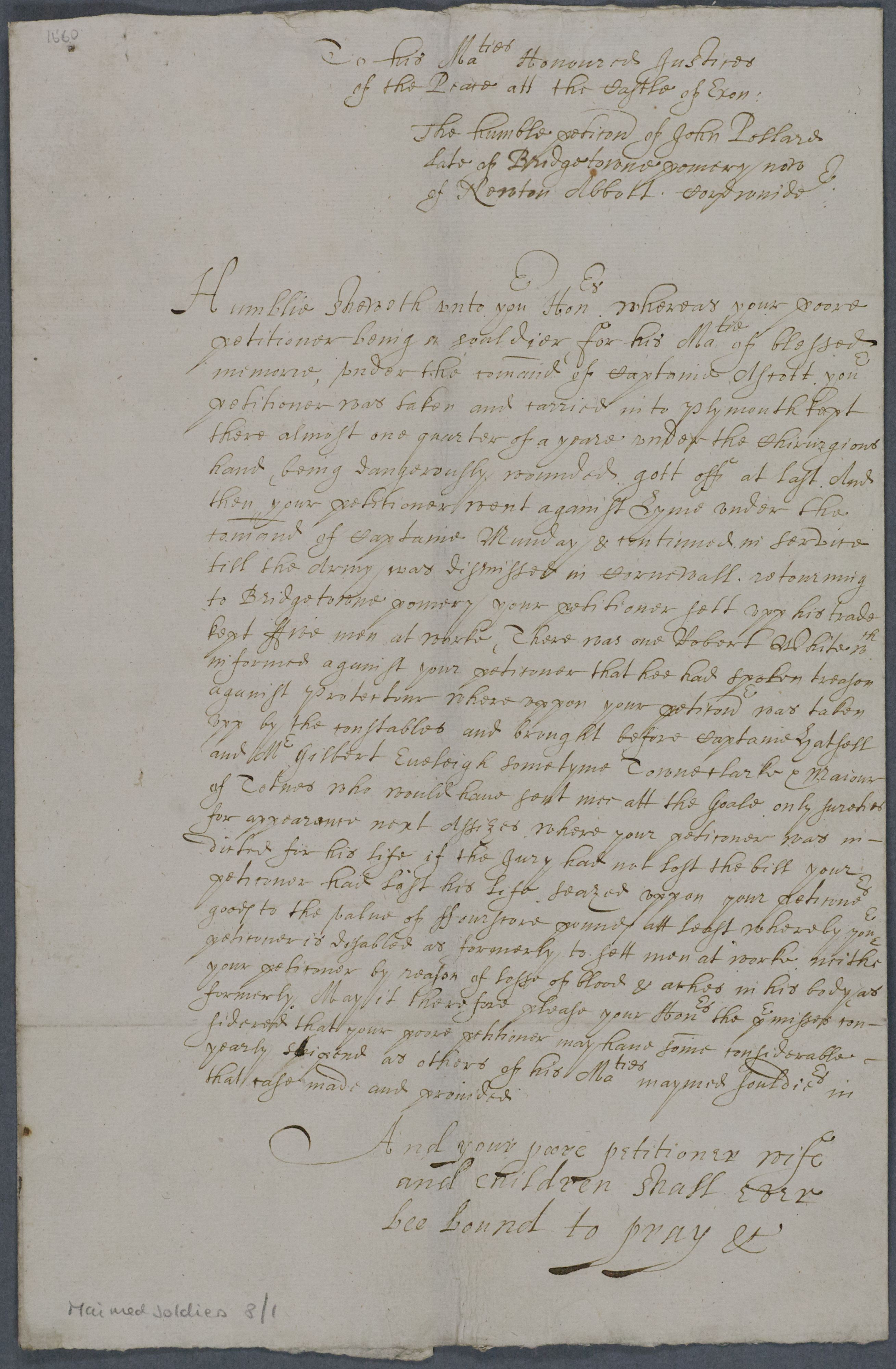 The petition of John Pollard of Bridgetown Pomeroy, Devon, Michaelmas