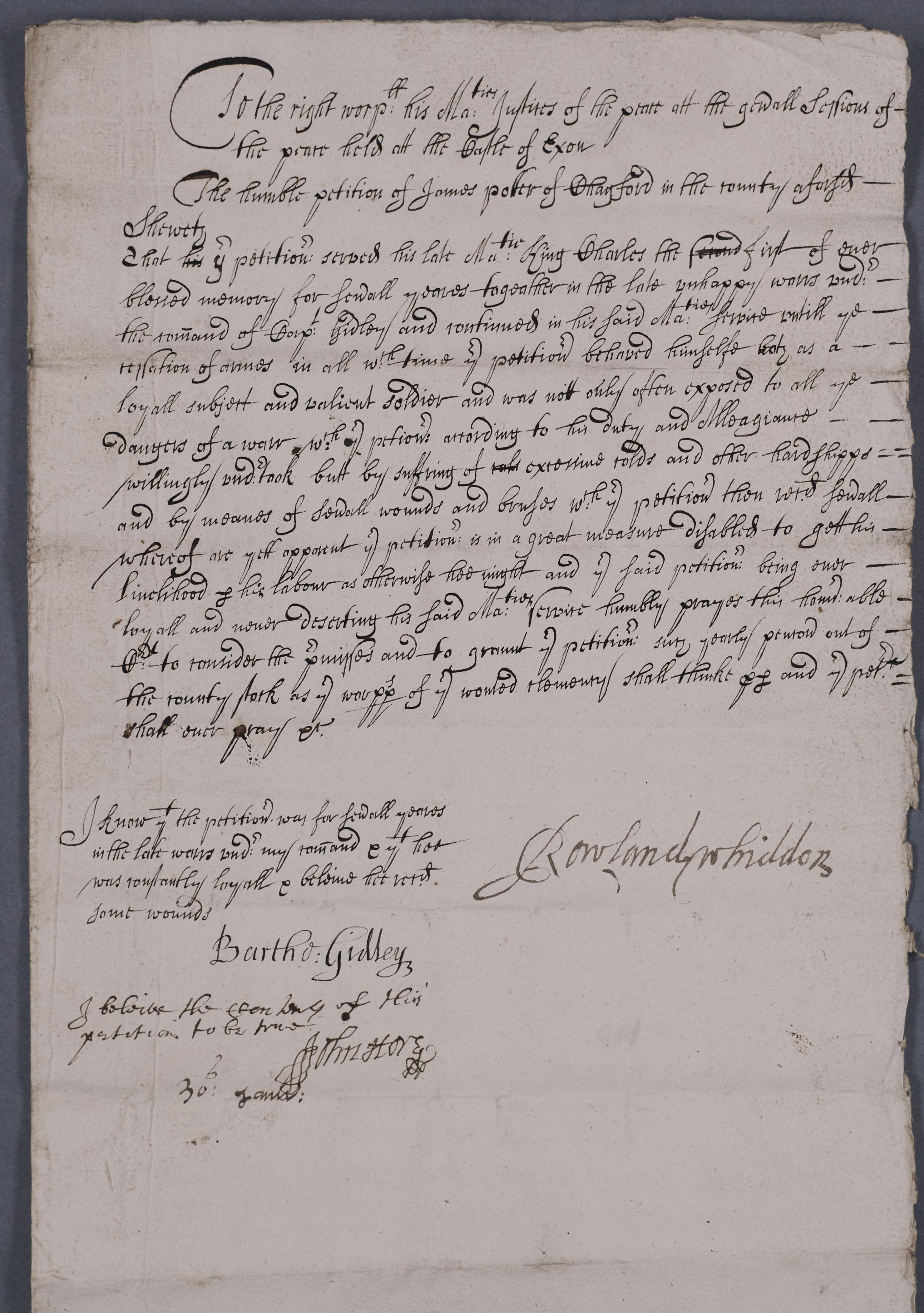 The petition of James Potter of Chagford, Devon, 1683 · Civil War Petitions